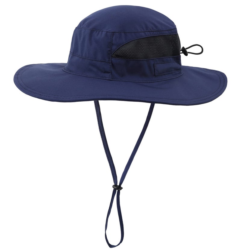 Connectyle Menâ€™s Outdoor Mesh Boonie Sun Hat Summer Wide Brim UV Protection Fishing Hat Safari Cap Navy Blue - Image 1